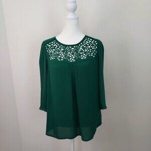 . Anthropologie H D Paris 3/4 Sleeve Emerald Green Blouse